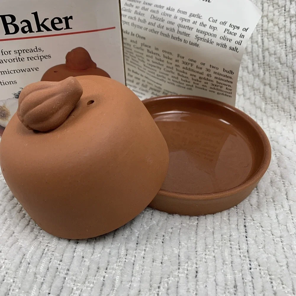 Terra Cotta Garlic Baker Roasted Corning‎ Revere Oven Microwave  w/Recipe New
